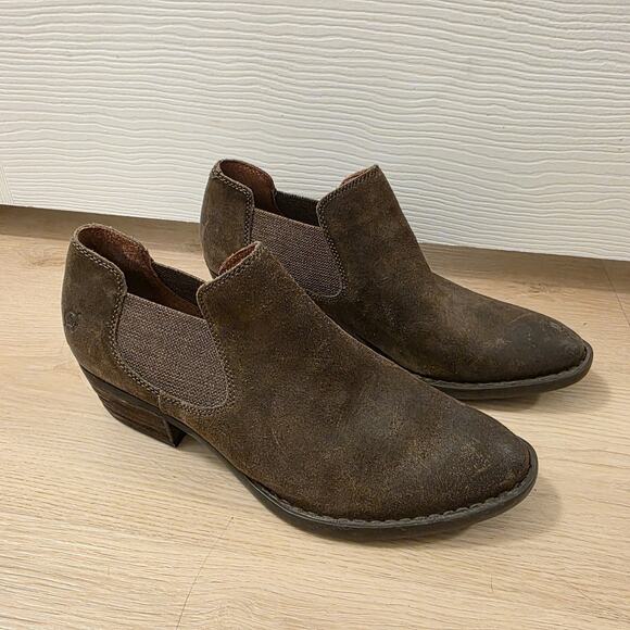 Born Brown Distressed Suede Chelsea Dallia Slip On Ankle Boots Size 10M - Picture 2 of 9
